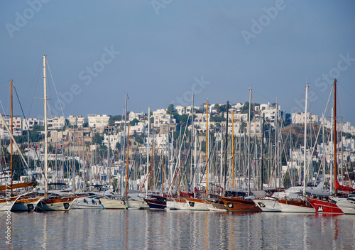 yachts in marina with white houses on the background  Bodrum, Turkey © ssmalomuzh