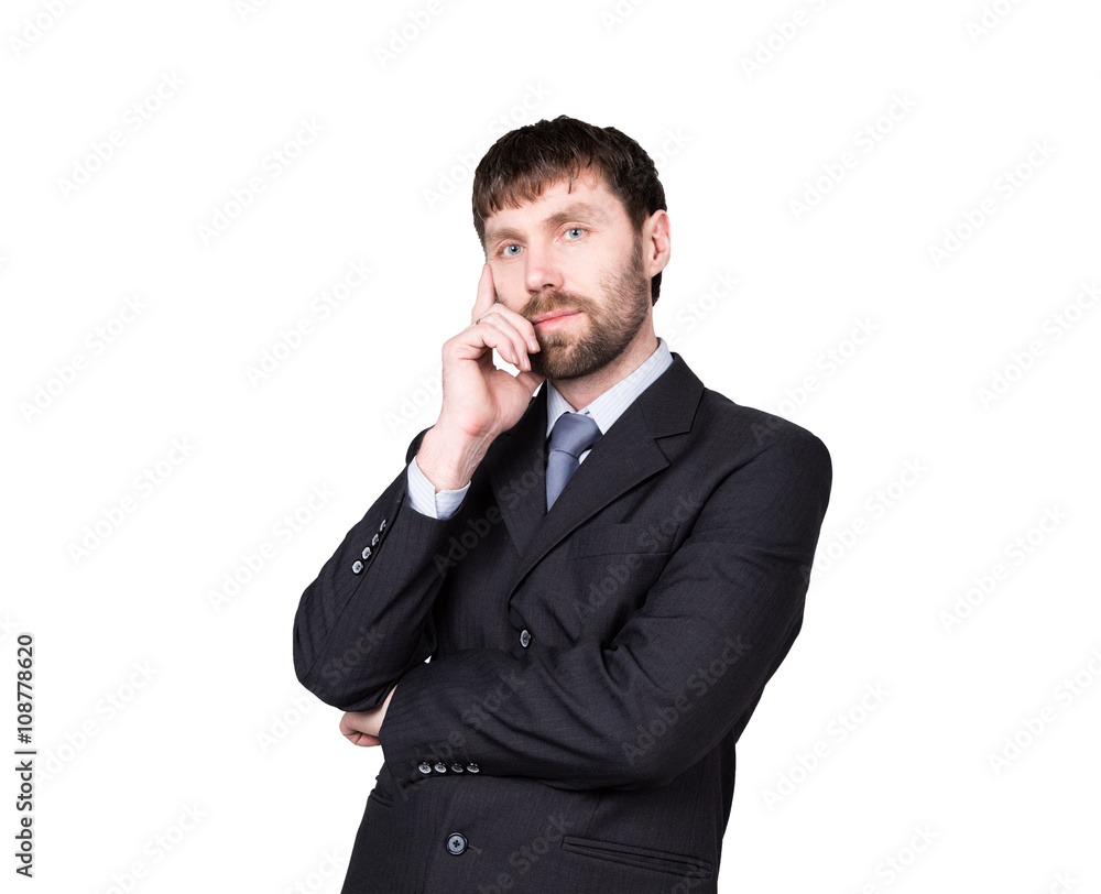 gestures distrust lies. body language. man in business suit pulls the earlobe. isolated on white background. concept of true or false gestures distrust lies. body language. man in business suit pulls the earlobe. isolated on white background. concept of true or false