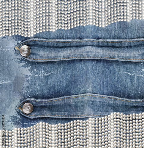 Old denim background with pearls