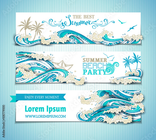 Vector set of sea/ocean horizontal banners.