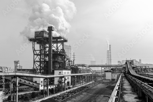 Industrial cooling tower of smoke pollution in the steel mill © ABCDstock