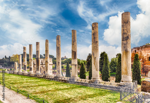 Ancient columns of the Temple of Venus, Rome, Italy