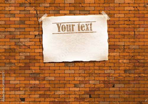 brick wall with a poster. vector illustration 