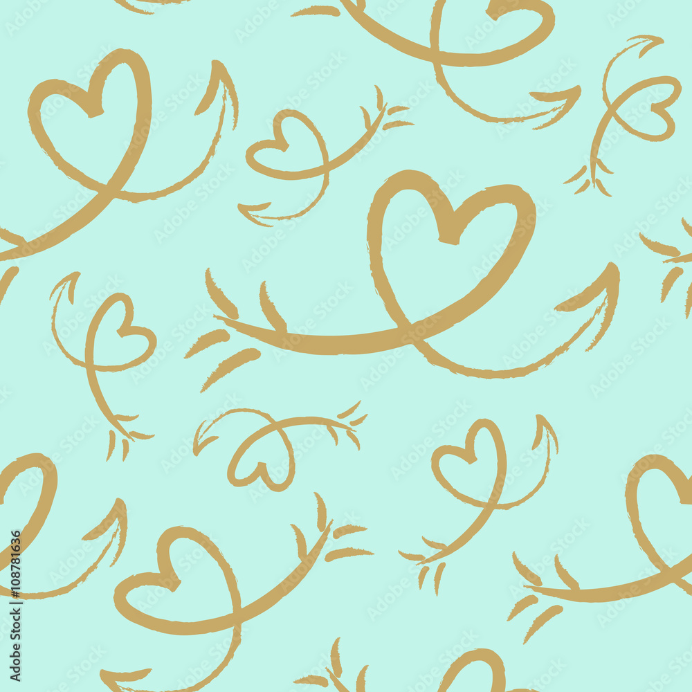 Hand drawn heart with arrow seamless pattern. Vector illustration Hand drawn heart with arrow seamless pattern. Vector illustration