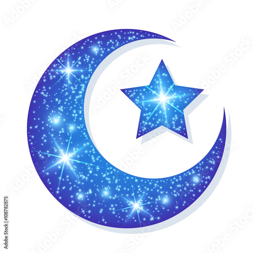 Shining blue Moon with star