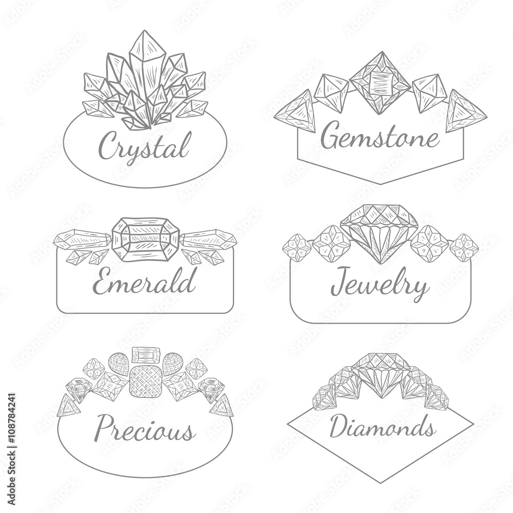 Vector Frame Collection with Gems and Crystals Vector Frame Collection with Gems and Crystals