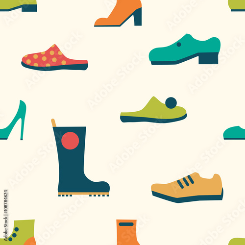 Shoes repeat pattern. Retro color. Vector trend background.