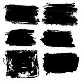 Vector grunge brush strokes backgrounds set, rectangle and square, for text. Distress texture, isolated, black on white. Used as banners, labels, badges, frames templates