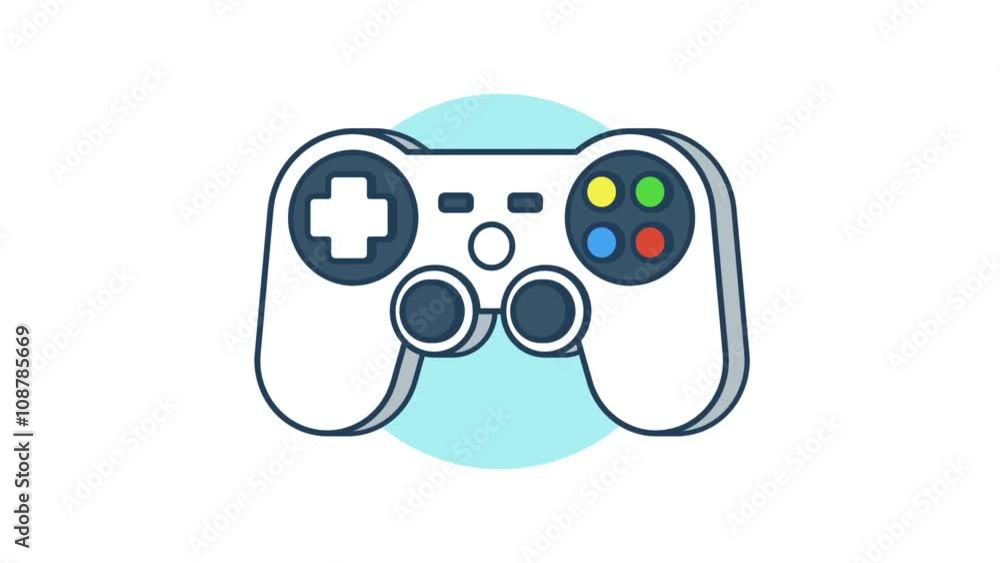 Simple gamepad rotation 360 degrees. Looped animation. Line art style