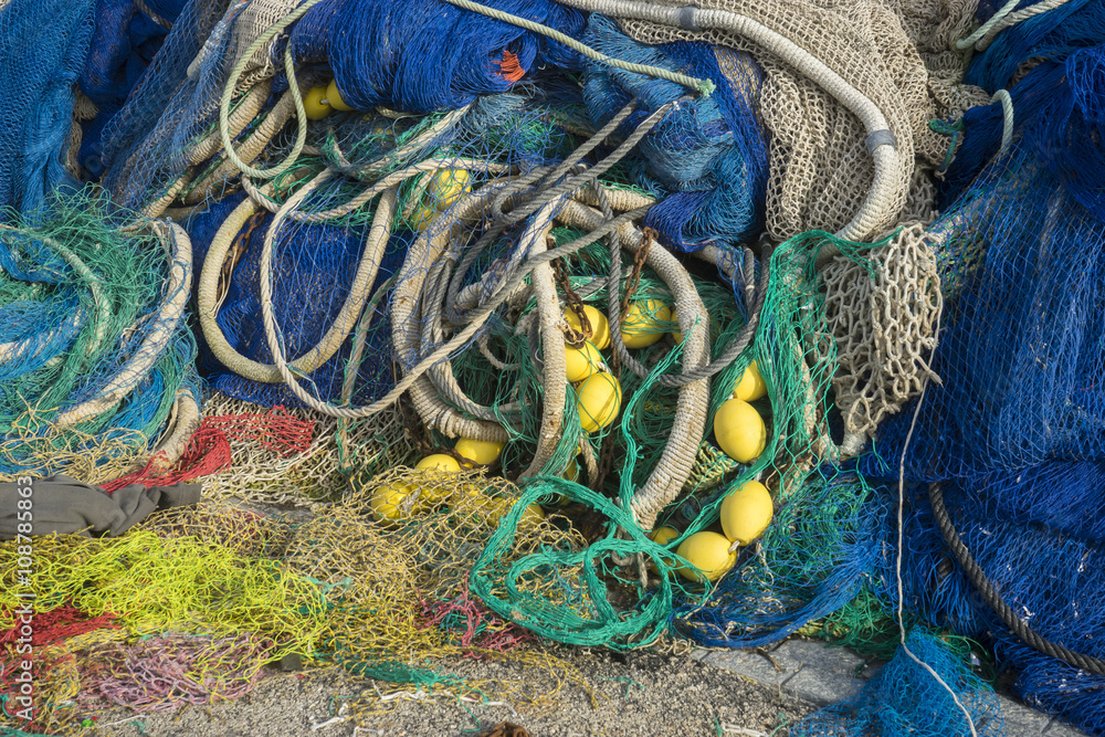 Nautical, rigs and fishing nets with a port in Mallorca, Spain. Nautical, rigs and fishing nets with a port in Mallorca, Spain.