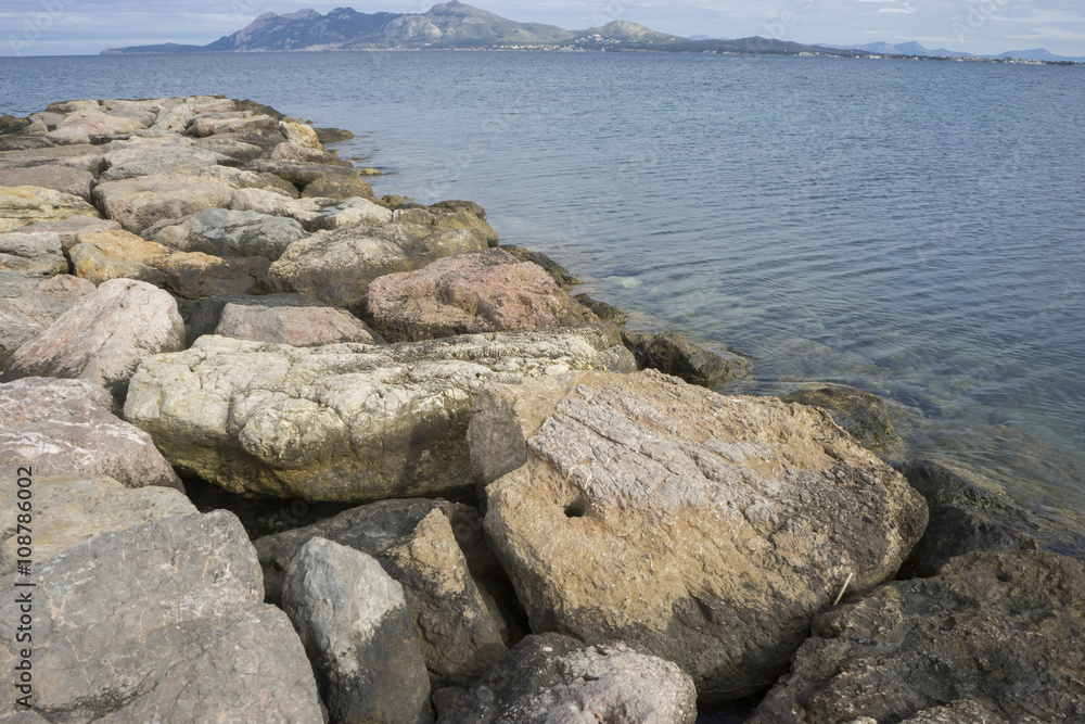 rocks by the Mediterranean Sea on the island of Mallorca in Spai