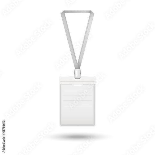 Badge icon.Vector realistic identification card  on the ribbon isolated on a white background with shadow