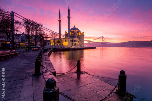 amazing sunrise at Ortaköy mosque, turkey photo