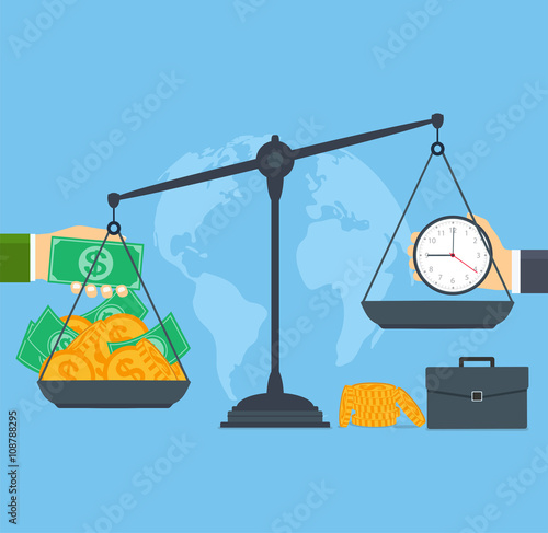 Time and money on scales, concept business people.