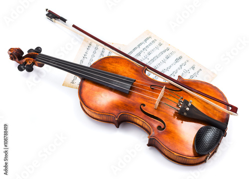 Top view of violin on score