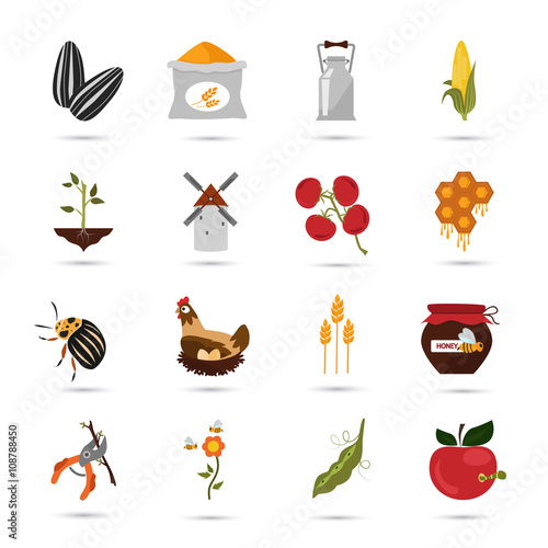 Agriculture color set icons