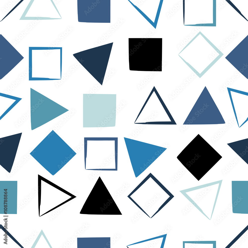 Cute vector geometric seamless pattern. Brush strokes, triangles and squares. Hand drawn grunge texture. Abstract forms. Endless texture can be used for printing onto fabric or paper Cute vector geometric seamless pattern. Brush strokes, triangles and squares. Hand drawn grunge texture. Abstract forms. Endless texture can be used for printing onto fabric or paper