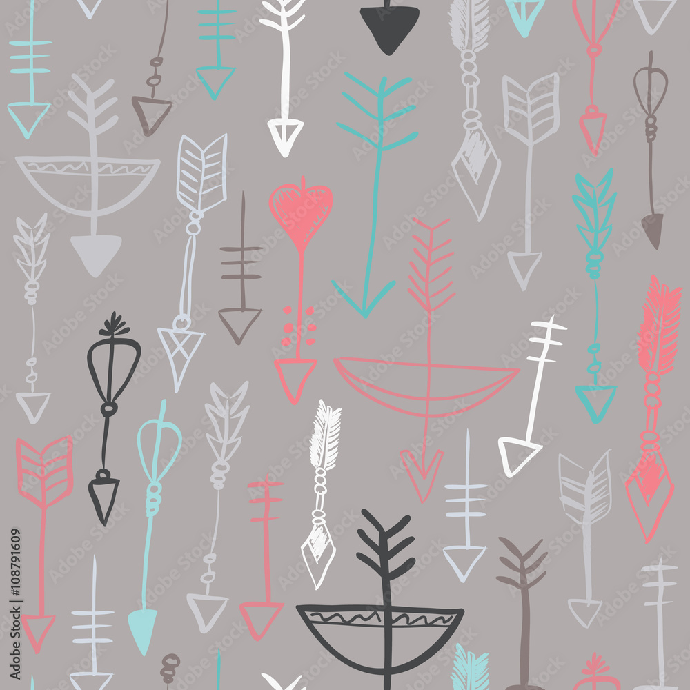 Hand drawn arrows and bows seamless pattern