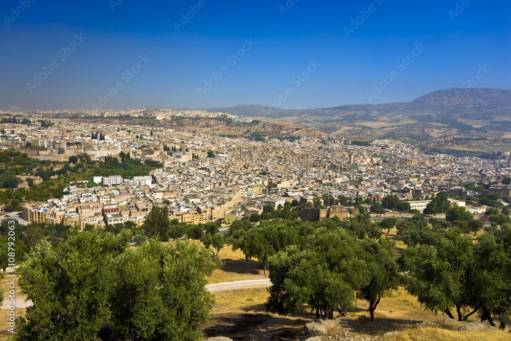 Morocco. Fes. General view Fes al-Bali (the oldest part of Fes) seen from Borj Sud bastion