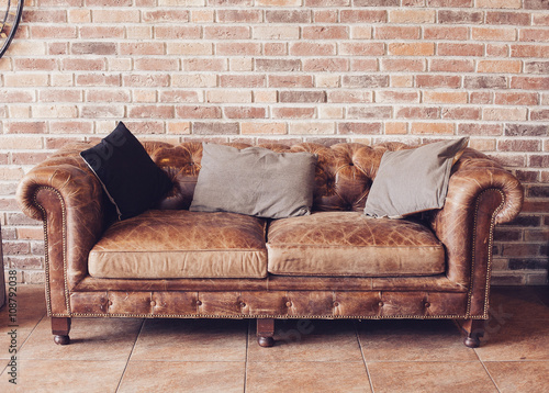 vintage style of interior decoration the leather sofa
