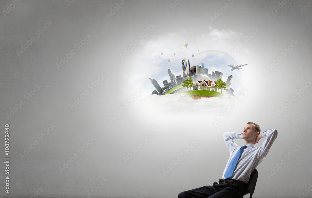 Businessman and ideas in his head Businessman and ideas in his head
