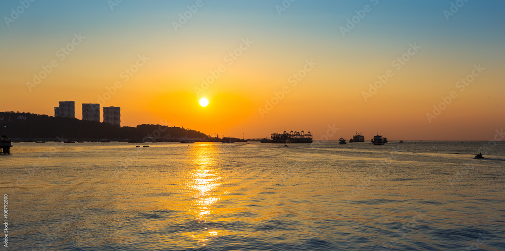 Pattaya city harbor at twilight, Thailand