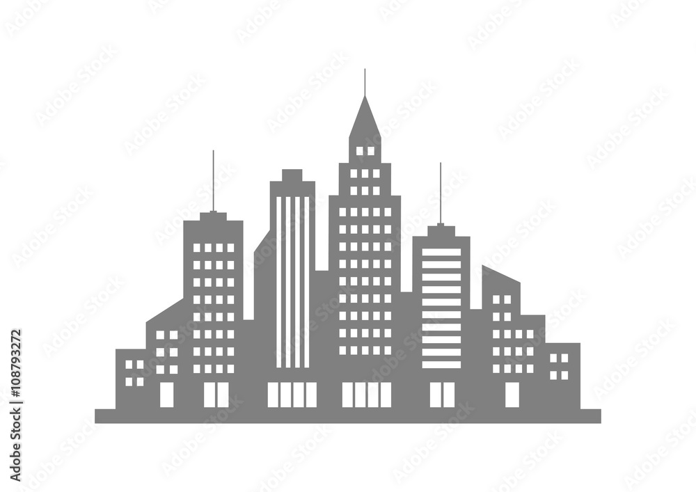 Grey city vector icon on white background