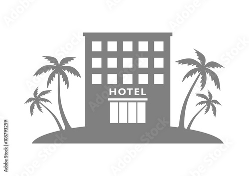 Grey hotel icon on white background