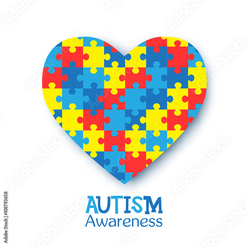 World autism awareness day. Vector design illustration with heart consisting of colorful puzzles on a white background. Symbol of autism. Medical flat illustration. Health care