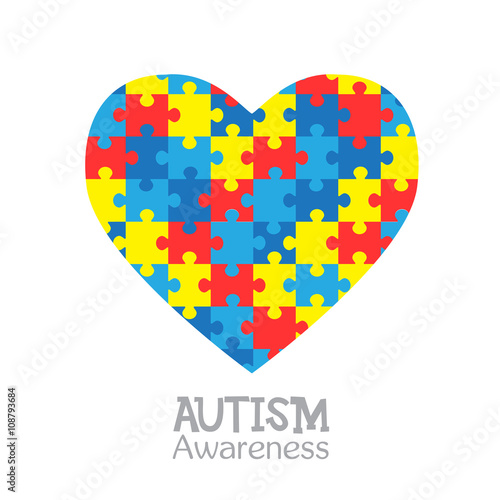 World autism awareness day. Vector design illustration with heart consisting of colorful puzzles on a white background. Symbol of autism. Medical flat illustration. Health care