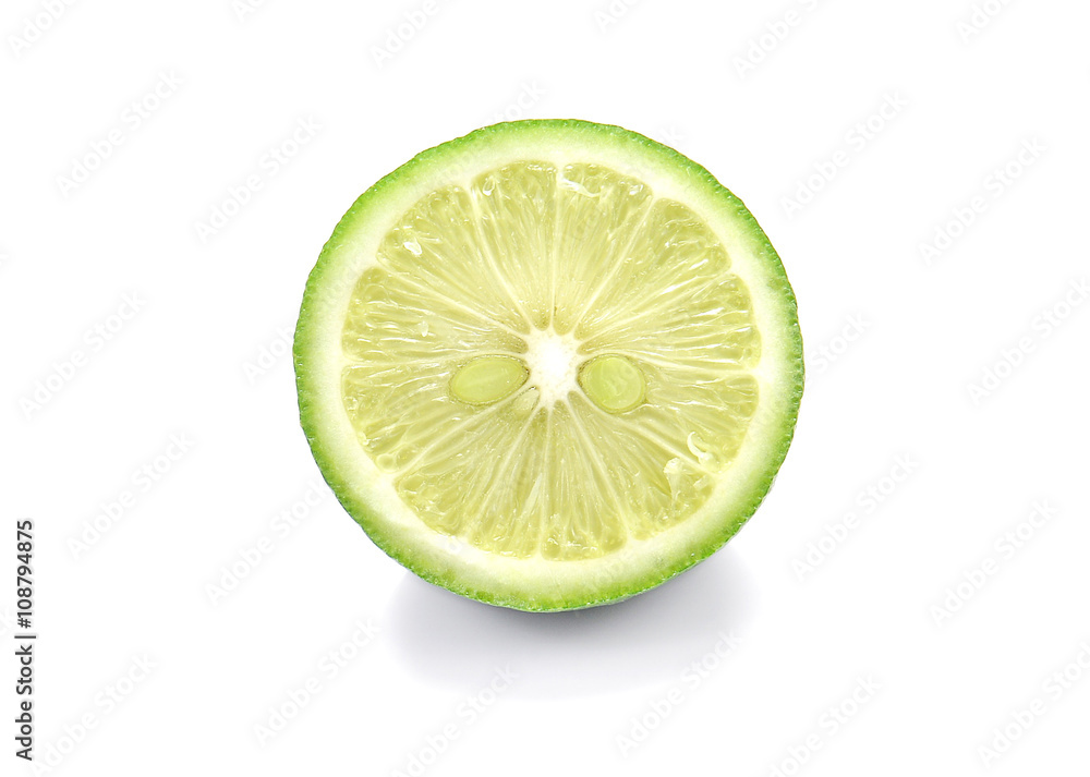 Green Lemons , Lemons cut pieces on white background.