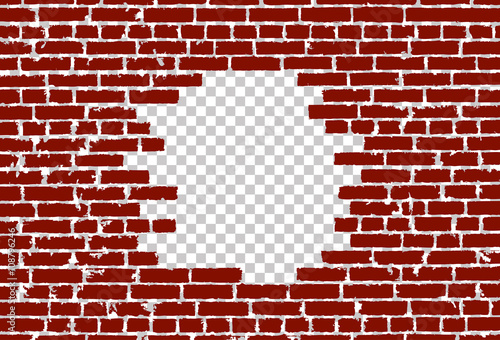 Orange broken realistic old black brick wall concept on transparent background. Vector illustration