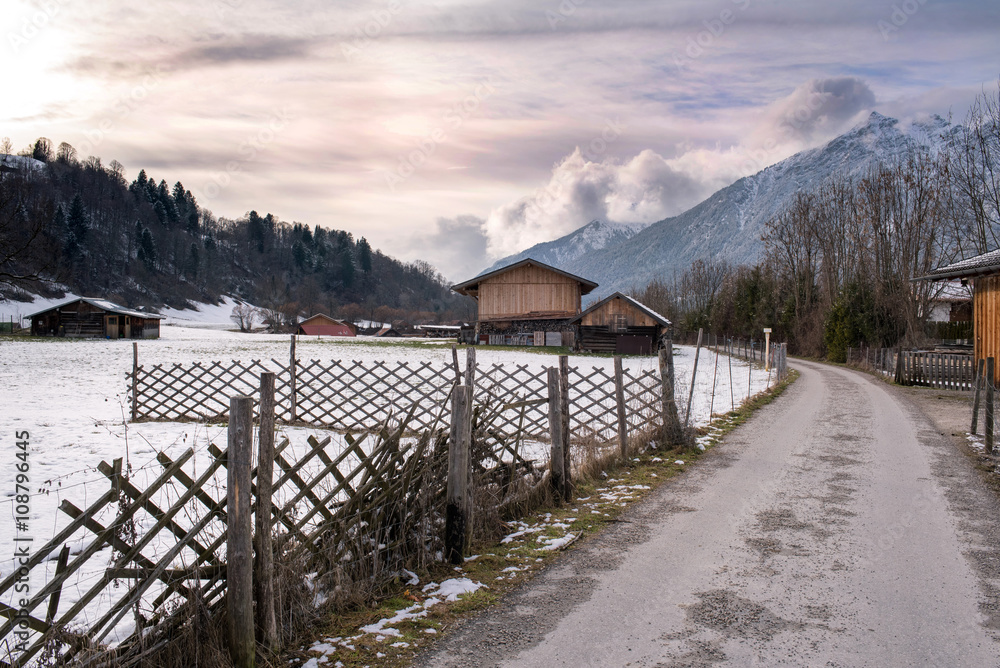 View over a walkway in Loisach Valley, Garmisch-Partenkirchen, Germany View over a walkway in Loisach Valley, Garmisch-Partenkirchen, Germany
