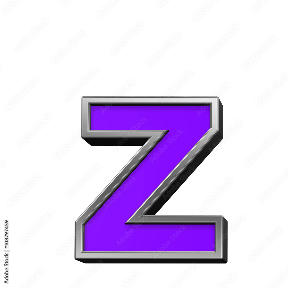One lower case letter from violet with silver frame alphabet set, isolated on white. 3D illustration. One lower case letter from violet with silver frame alphabet set, isolated on white. 3D illustration.