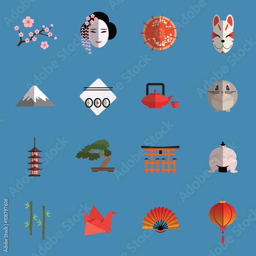 Vector set of japanese flat icons 
