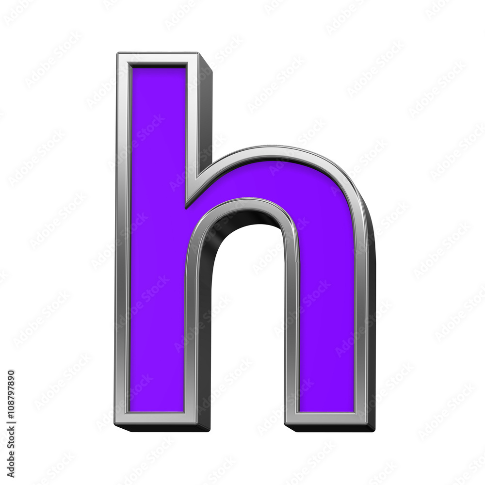 One lower case letter from violet with silver frame alphabet set, isolated on white. 3D illustration. One lower case letter from violet with silver frame alphabet set, isolated on white. 3D illustration.