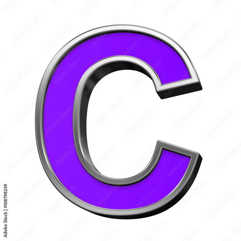 One letter from violet with silver frame alphabet set, isolated on white. 3D illustration. One letter from violet with silver frame alphabet set, isolated on white. 3D illustration.