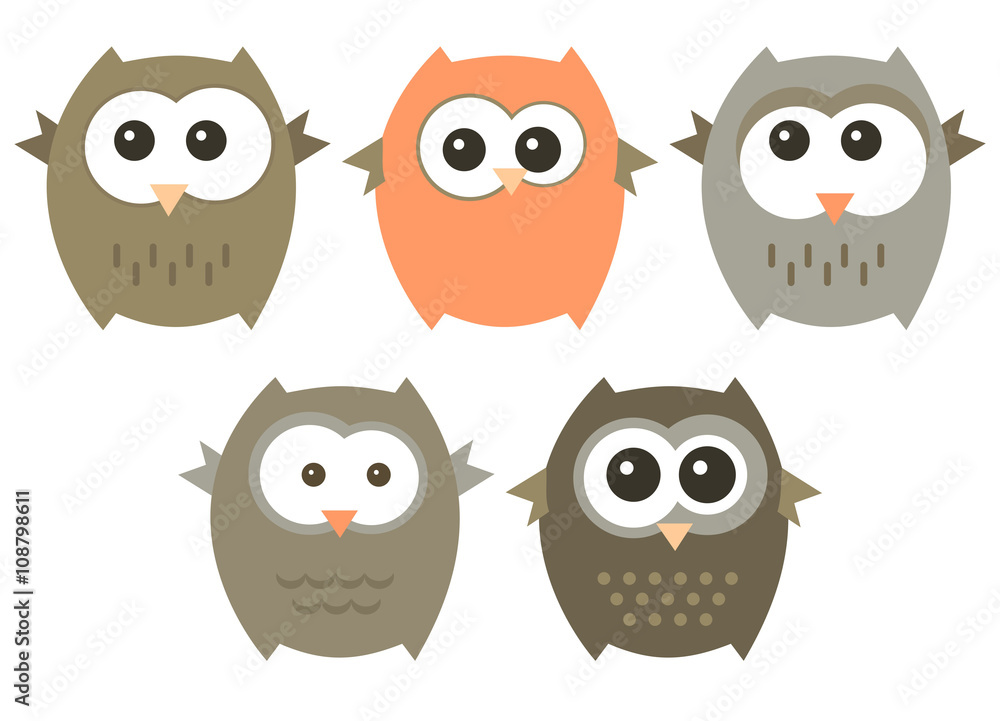 Vector set of cute owls. Vector set of cute owls.