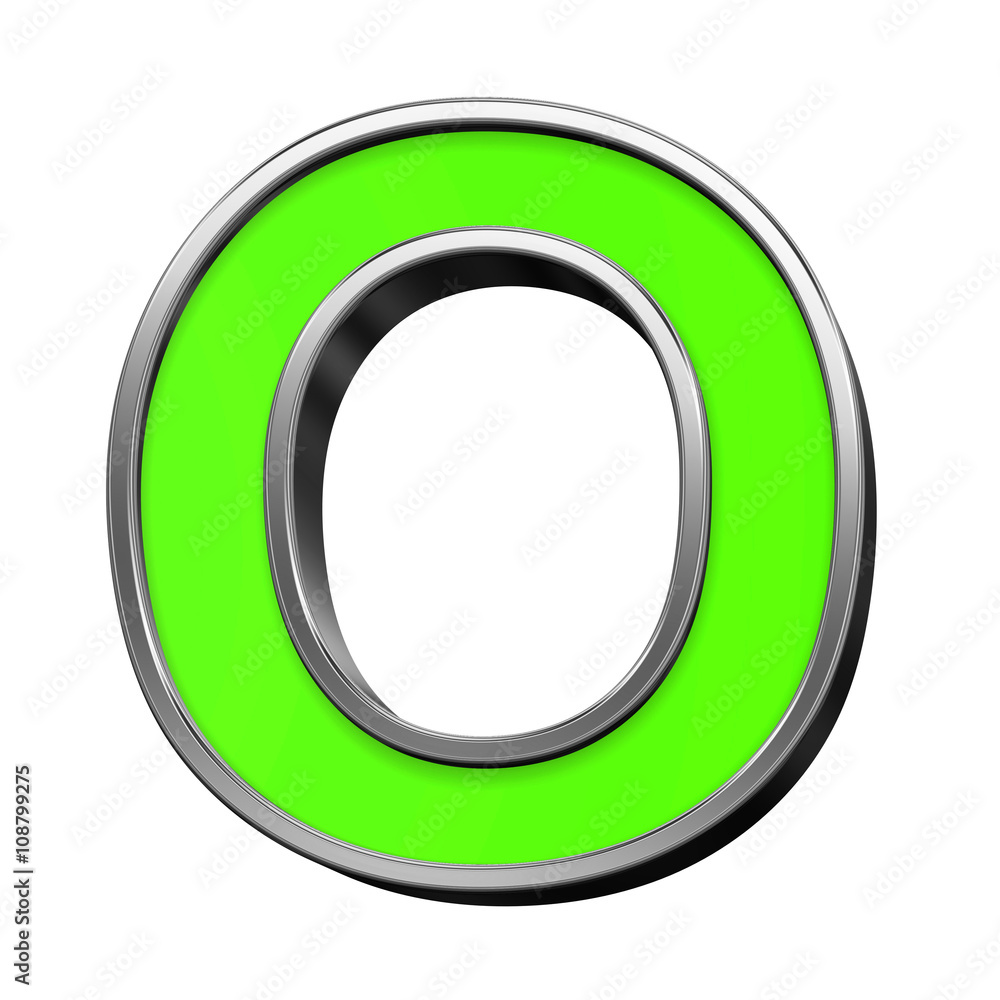 Obraz premium One letter from green with silver frame alphabet set, isolated on white. 3D illustration.