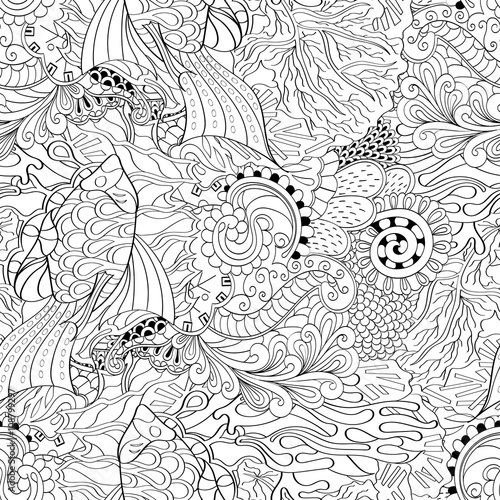Tracery seamless calming pattern. Mehendi design. Ethnic colorful harmonious doodle texture. Indifferent discreet. Curved doodling mehndi motif. Vector.
