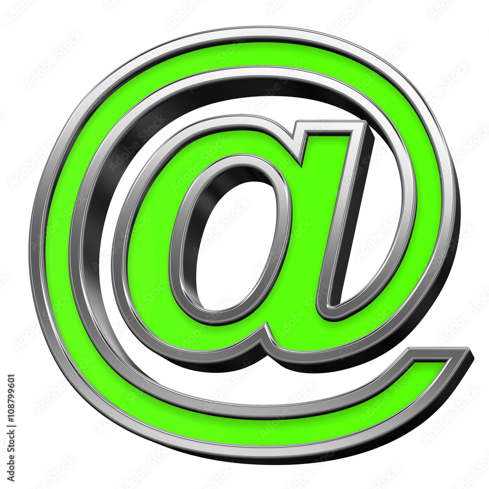 Mail sign from green with silver frame alphabet set, isolated on white. 3D illustration. Mail sign from green with silver frame alphabet set, isolated on white. 3D illustration.