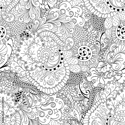Tracery seamless calming pattern. Mehendi design. Ethnic colorful harmonious doodle texture. Indifferent discreet. Curved doodling mehndi motif. Vector.