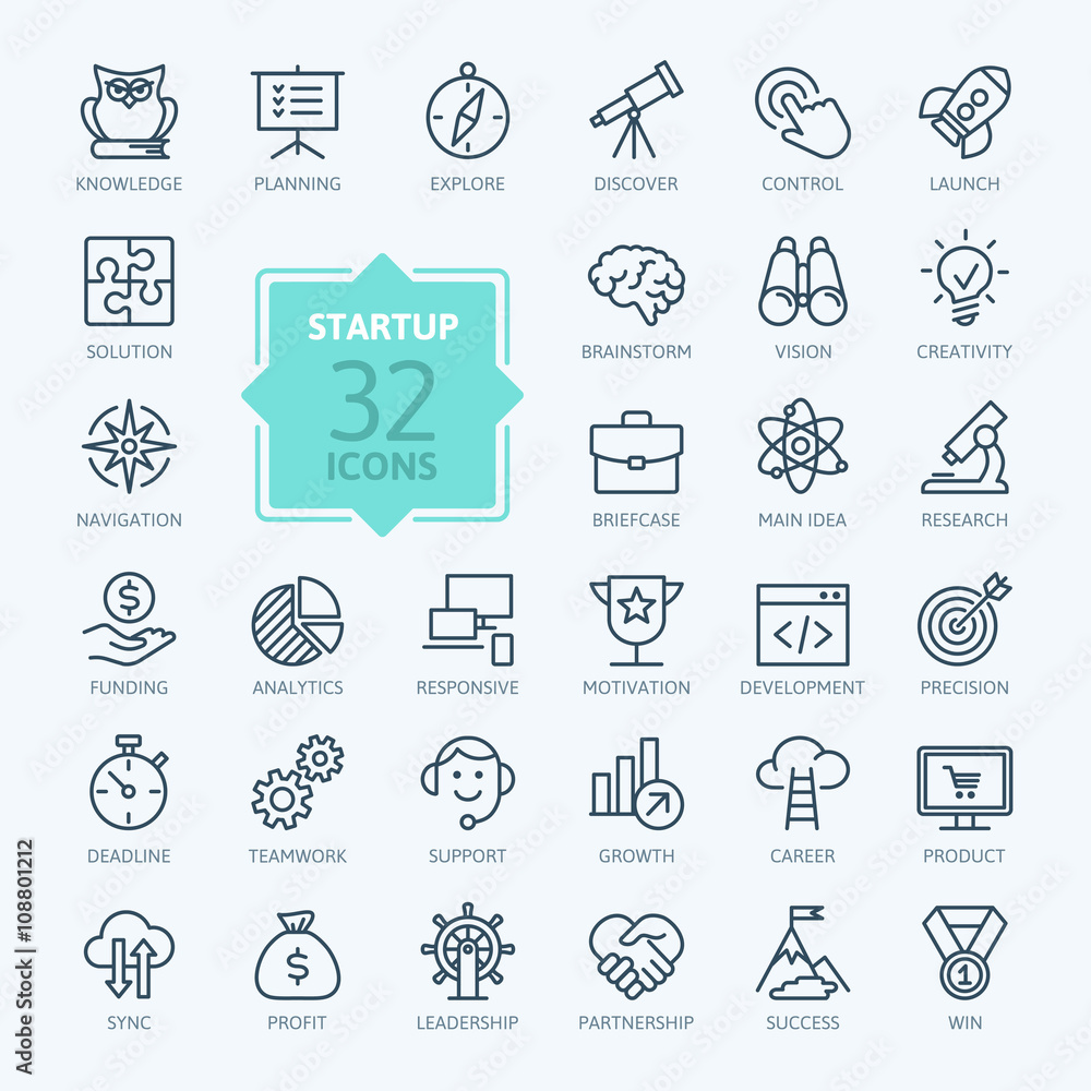 Fototapeta premium Outline web icon set - startup project