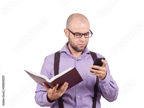 man caucasian professor reading book