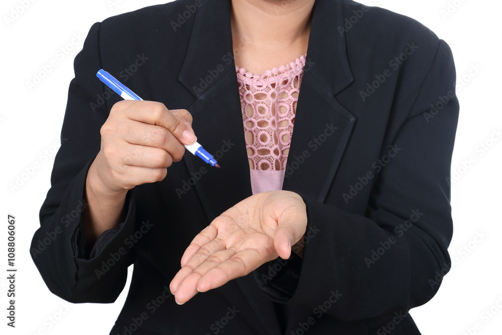 Fototapeta premium Businesswoman holding the pen in her hand (focus pen)