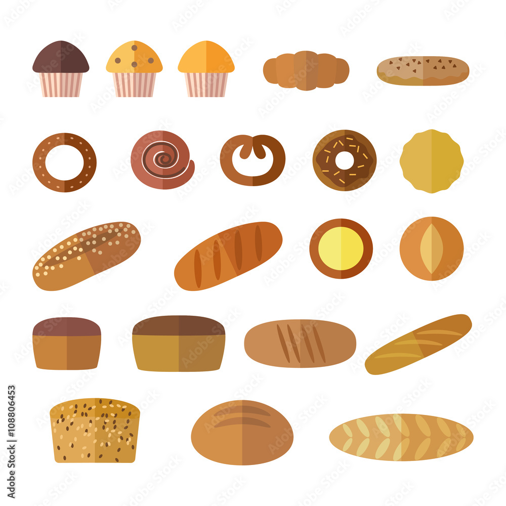 Set of icons in a flat style on the baking theme. Set of icons in a flat style on the baking theme.