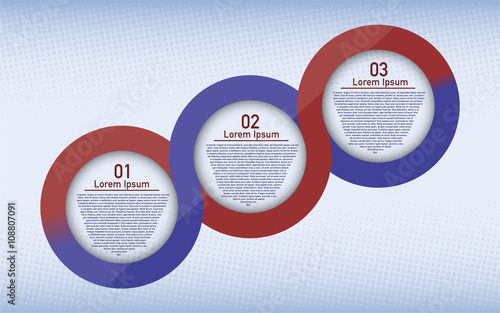 Three steps circular infographic. Three steps rounded connected infographic. Infographic with place for text Half tone background effect.