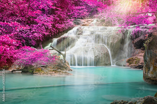 Huay Mae Khamin waterfall in autumn forest, Thailand