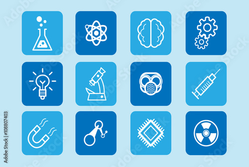 Science, investigation, innovation and technology vector icon set. Graphic design assets to improve your artwork with polished icons and symbols.
