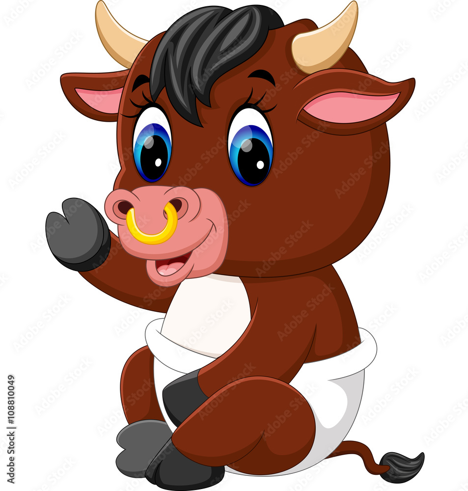 illustration of cute baby bull cartoon Stock Vector | Adobe Stock